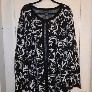 5x black and white open front sweater by Catherines